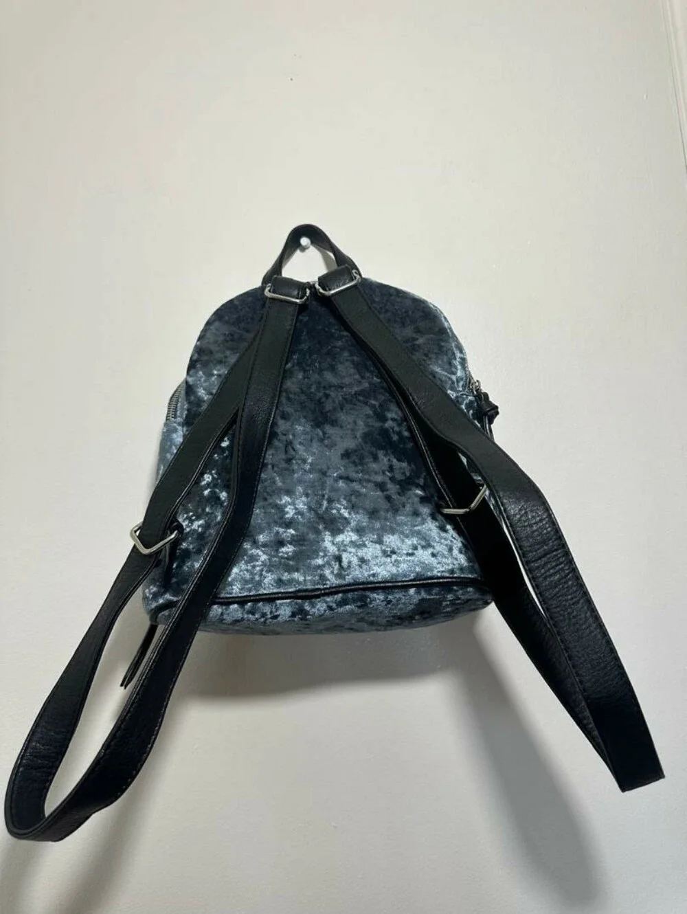 Fashionable Velvet Star Mini Backpack Grey Faux Leather Trim